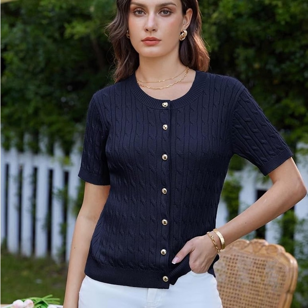Black Cable Knit Cardigan with Gold Buttons